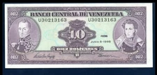 Venezuela AU Note 10 Bolivares Bs June 1995 P-61d Prefix U (Low Shipping)