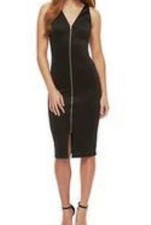 SEXY Bodycon Open Cris Cross Back V neck Black Dress W/ Gold Zipper Black - M