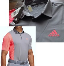   New  Adidas Men's  Adidas Golf Ultimate 365 Block Print UPF50 Polo  Grey x Pink M