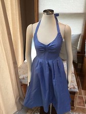 J. Crew LYDIA Cotton Cady Periwinkle Blue Halter Empire Ruche Dress 4 Excellent