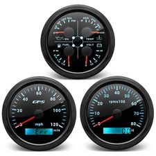 3 Gauge Set 85mm Boat 4 IN 1 Gauge&GPS Speedometer 120MPH Tacho 8000RPM Gauge 