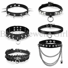 Gothic Punk Leather Collar Choker Necklace For Women Adjustable Halloween
