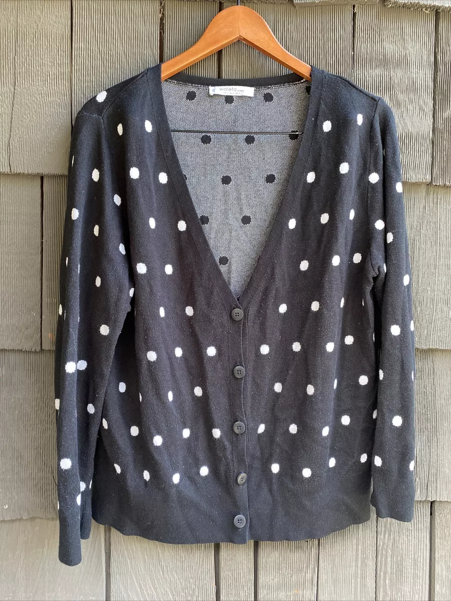 Violeta by MNG Cardigan sweater size Small Oversized Polka Dot 4 Button T53