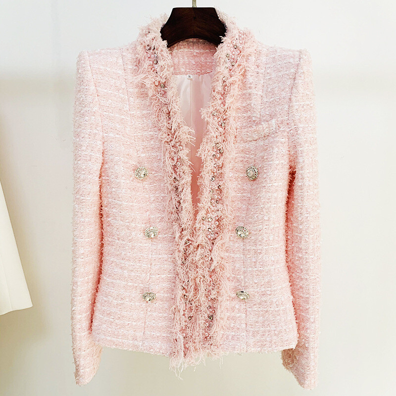 Women's Jewellery Tassel Fringe Decoration Tweed Blazer Coats 2022 Chic Jackets