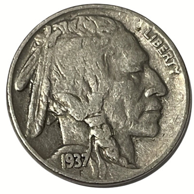 1937-D Buffalo Nickel Full Date Partial Horn Coin KM# 134 Nice Grade Lot B4-113