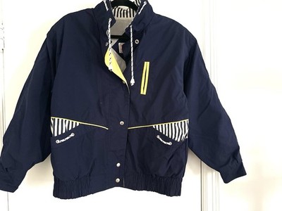 VTG 80s New York Girl Sz:M nautical Sailing Navy Blue Color block windbreaker