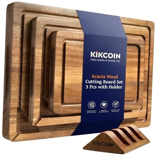 Acacia Wood Cutting Boards for Kitchen, 3 PCS Wooden Cutting Board 3-Piece Set