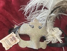 Venice Hand Painted La Maschera Del Galeone Mask Italy Masquerade Gold Feathers