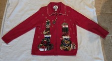 VINTAGE TIARA WOMENS SMALL UGLY CHRISTMAS SWEATER BEARS PRESENTS FULL ZIP SZ M