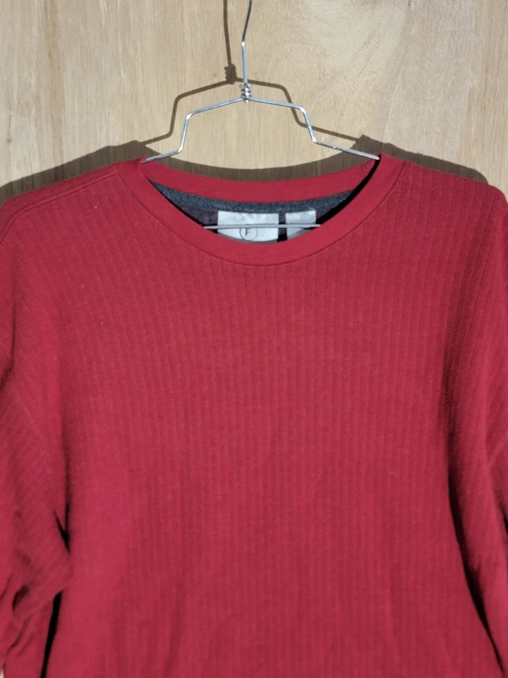 Camisa Pullover Informal Para Hombres L Roja Térmica Tejida Gofre Manga Larga Farah Foto 4 de 4