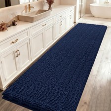 Striped Navy Blue Bathroom Rug Mat 48"x17" Ultra Soft, Non Slip Chenille Bath...