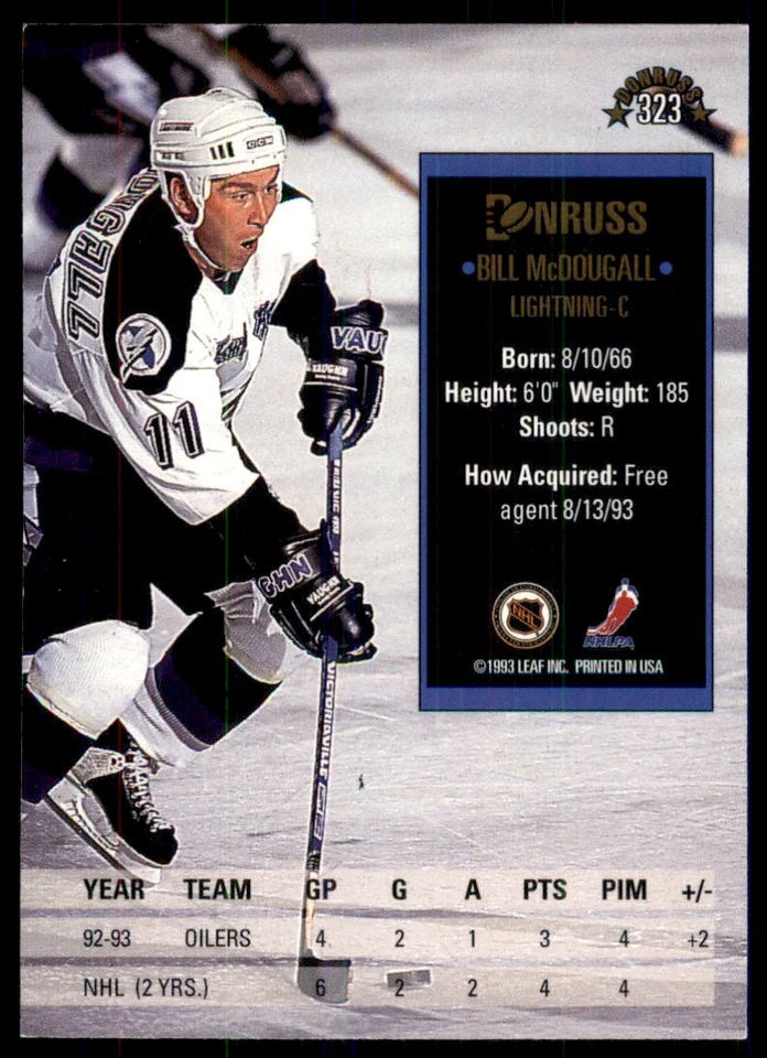 1993-94 Donruss Bill McDougall RC Tampa Bay Lightning #323 - Image 2 of 2