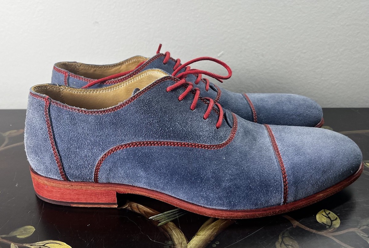 Bacco Bucci Blue Suede Lace Up Oxford Casual Shoes Men Size 