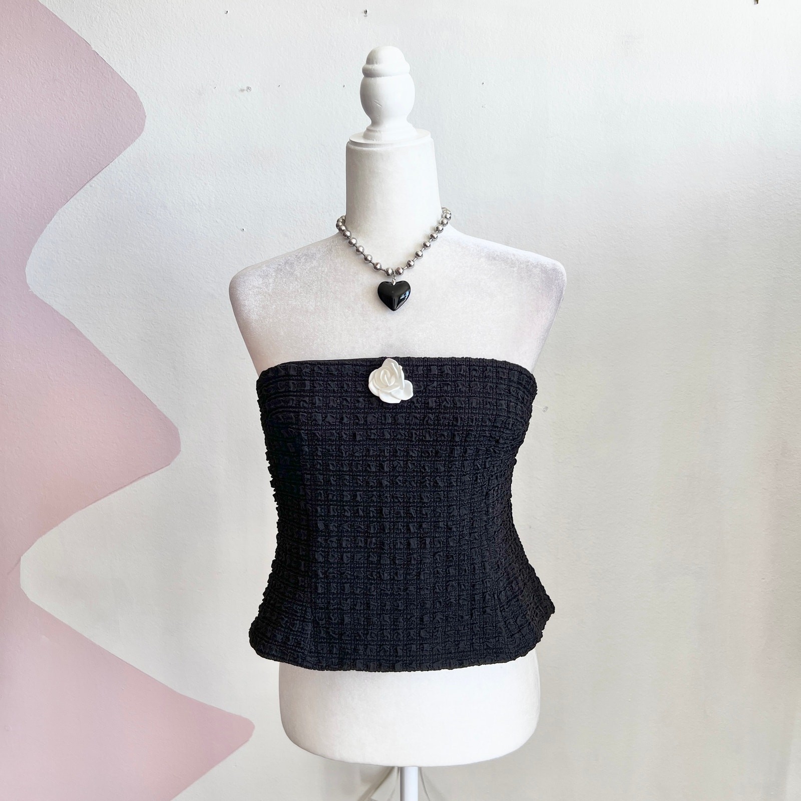 Black Rosette Tube Top Y2K 2000s Coquette Festival Night Out Small
