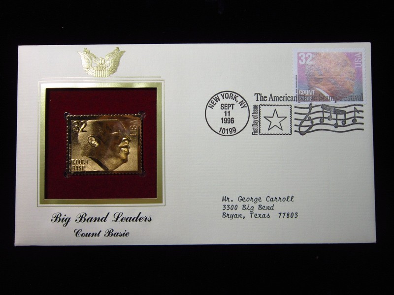 22K Gold Stamp Count Basie Big Band Leaders Music 1996 First Day Cover Postal