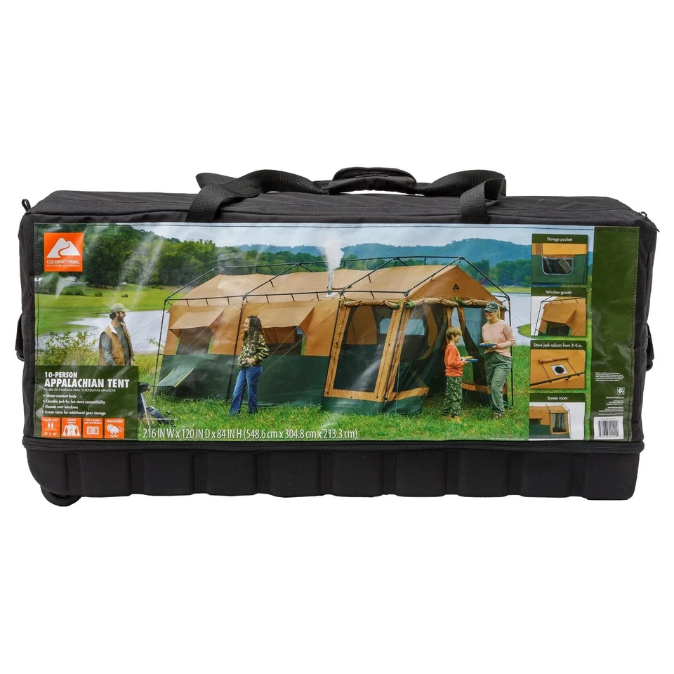 Tienda de campaña Ozark Trail para 10 personas 4 estaciones 84" H tienda estufa puerto gato pantalla habitación Foto 3 de 4