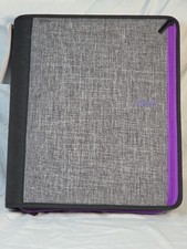 Five Star Zipper Binder Portfolio 3-Ring Expanding File Grey/Purple