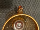 VTG Amber 2 Handled Sugar Bowl/Glass Candy Dish, embossed gold rim — photo 6