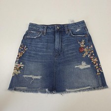 VTG Y2K Abercrombie  Fitch Skirt Womens 27 Blue Floral Embroidered Distressed