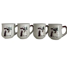 Pfaltzgraff Snow Bear Christmas Coffee Mugs Cups Set Of 4 Vintage Retired
