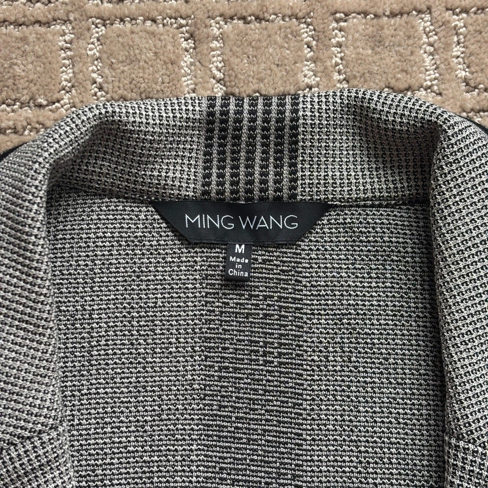 Chaqueta Blazer Ming Wang Tejida a Rayas Para Mujer Mediana Negra Gris Ropa de Trabajo Madura Foto 3 de 4