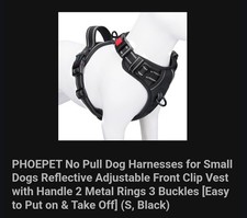 PHOEPET No Pull Reflective Dog Harness Small Black Adjustable Front/Back Clip S
