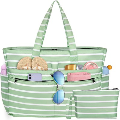 #ad HUANLANG Extra Large Beach Bag Waterproof Totes Light Green and White