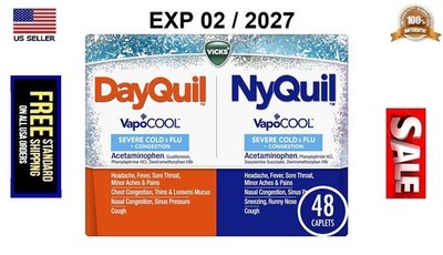 Vick DayQuil & NyQuil VapoCool Cold & Flu +Congestion 48 Caplets Combo EXP 02/27