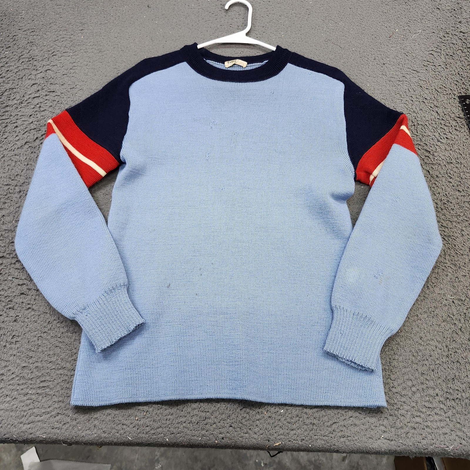 Busnel Sweater Womens Medium Blue Navy Colorblock Crewneck Knit Pullover France
