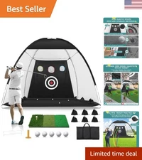 Versatile 10x7FT Golf Practice Net with Tri-Turf Mat for Indoor and Outdoor Use