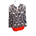 Chico's tunic Ocelot Lola animal print open neck top orange border Sz 2 US L NEW