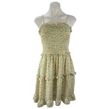 Jessica Simpson Green Smocked Sleeveless Ruffle Tiered Cami Mini Dress Size M