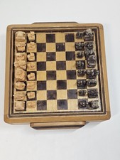 Hand Carved Wooden Chess Set 18cm Storage Drawers Complete