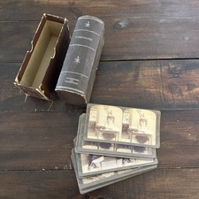 Vintage Karty stereoskopowe Pana i Mrs Nowożeńców Francuski kucharz z pudełkiem