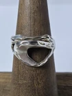 Vintage Modernist .925 Sterling Silver Abstract Diamond Cut Ring Size 7