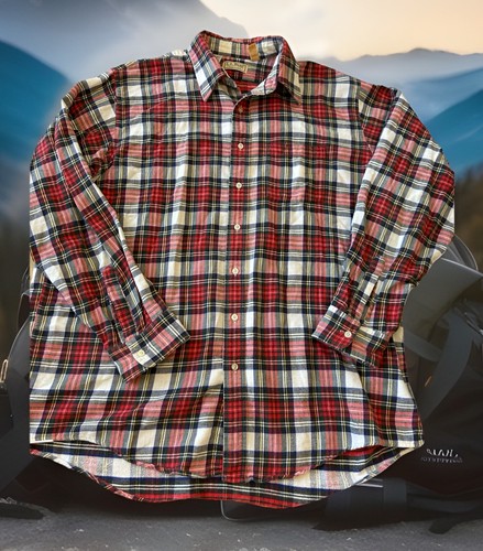 Vintage LL Bean Shirt Mens XL Tall Red Green Plaid Flannel Button Down USA 90s