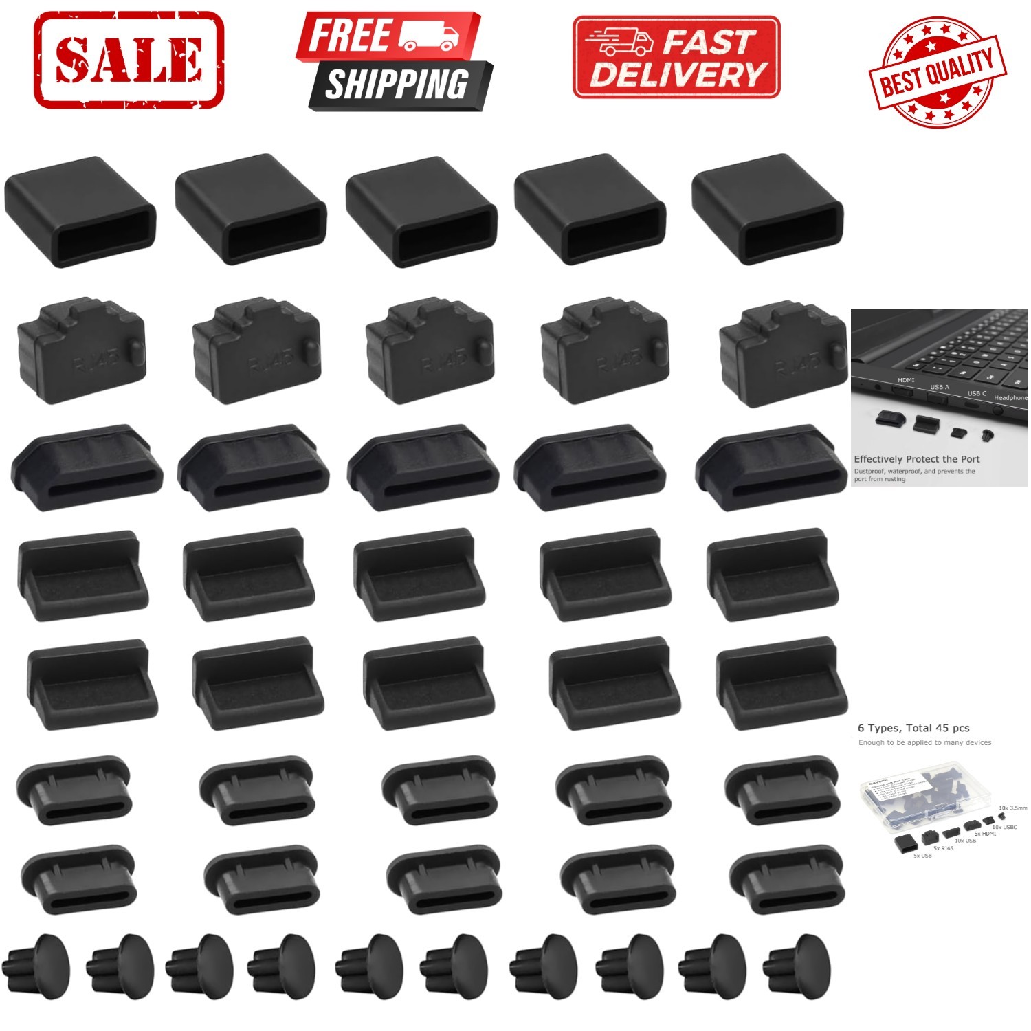 USB Port Cover Silicone USB Port Protection Caps Dust Plug for USB C, 3.5mm H...