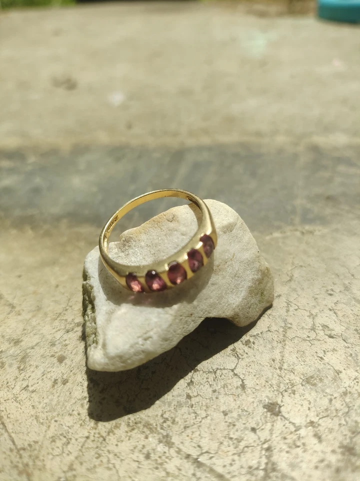 Pink Tourmaline Five Stone Ring Set In 10k Yellow Gold Size 8 - Image 2 of 2