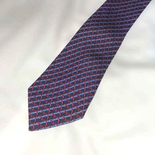 HERMES Necktie Tie Blue all-over pattern 100% Silk made in France J6520 - Picture 21 of 24