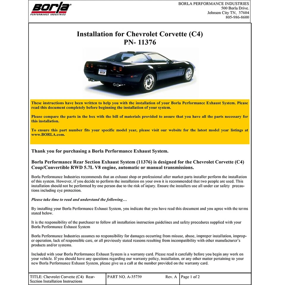 Escape trasero de eje de acero inoxidable tipo S Borla 11376 para Corvette C4 1984-1991 5,7 L V8 Foto 4 de 4