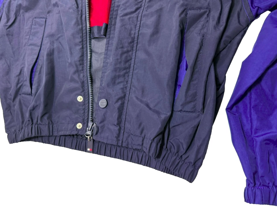 Tommy Hilfiger 90s Men's Jacket Color Block Small S Blue Red Zip Hood Vintage - Image 2 of 4
