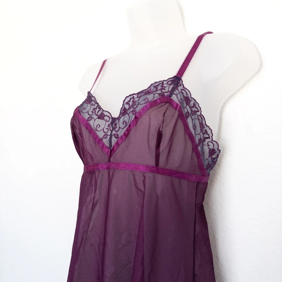 Y2K Victoria's Secret Womens Sheer Slip Dress Sz S Purple Lace Babydoll Coquette - Image 4 of 4