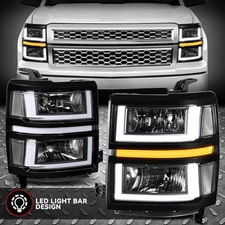 [LED DRL Bar Sequential Signal] For 14-15 Silverado 1500 Headlights Lamps Black