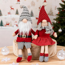 2PCS Christmas Gnomes Plush Mr  Mrs Santa Gnome Shelf Sitters Dangling Legs
