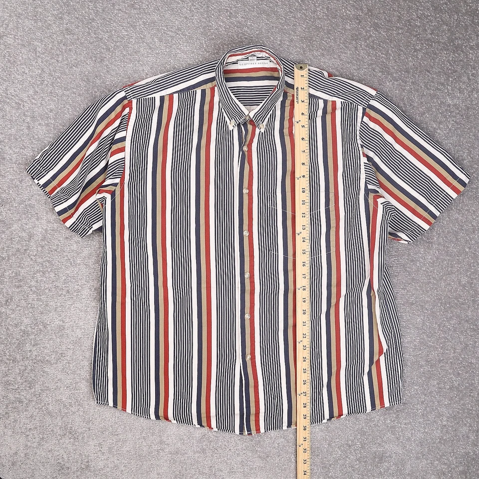 复古 Geoffrey Beene 条纹彩色大号多色短袖领衬衫 — 第 3/4 张图片