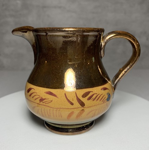 Antique Miniature Georgian Copper Lustreware Pitcher Hand Painted 3" - Picture 1 of 5