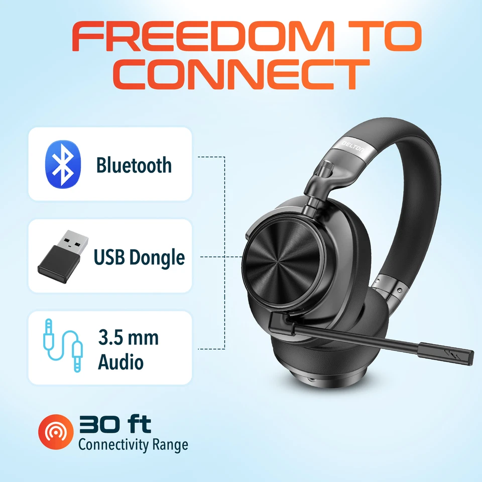 Auriculares estéreo Bluetooth inalámbricos con cancelación activa de ruido Delton M320, negros Foto 2 de 4