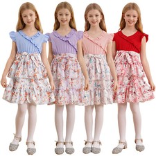 Kids Girl One Piece With Belt Skirts Vintage Dress Swing Uniform Floral Outfits