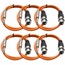Seismic Audio SEISMIC (6) Orange 1/4" TRS  XLR Female 3' Patch Cables