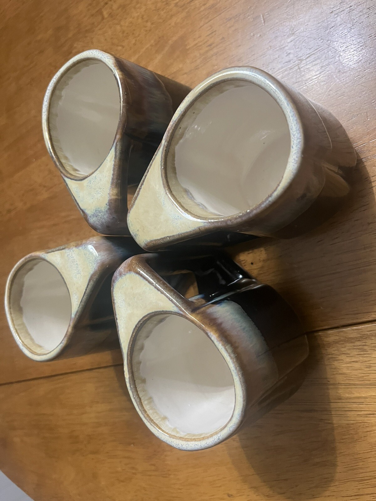 Vintage Rodolfo Padilla Mugs Black Sand Drip Glaze Stoneware Set 4 With